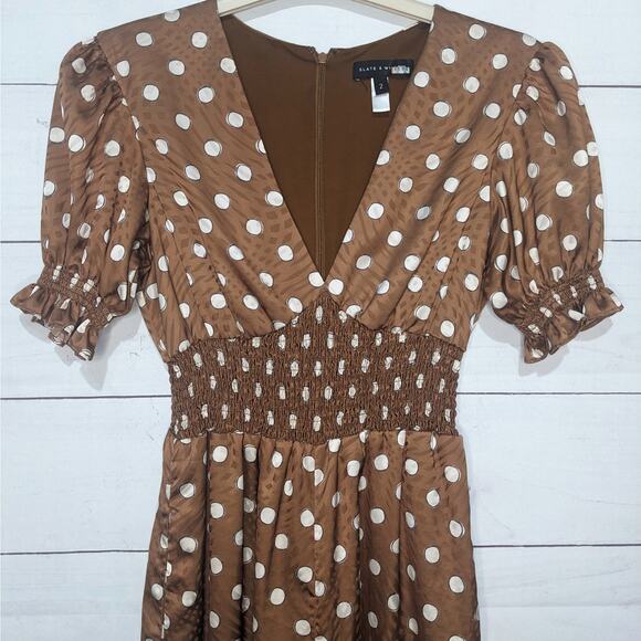 Slate & Willow Sketched Polka Dot Wide Leg Crop Jumpsuit Brown Women's Size 2 - Picture 6 of 14